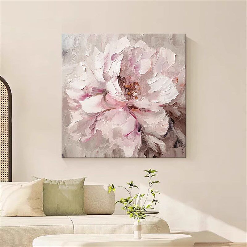 奶油风抽象牡丹花卉肌理手绘油画客厅装饰画立体卧室床头玄关挂画