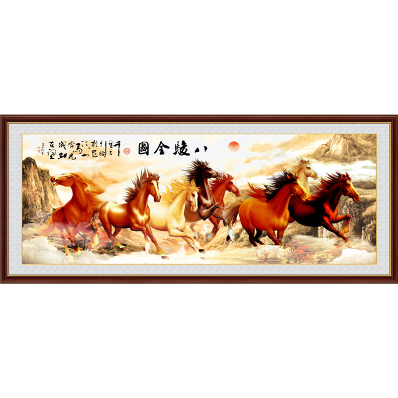 八骏图装饰画客厅办公室自粘壁画八骏马墙贴马到成功挂画励志贴画