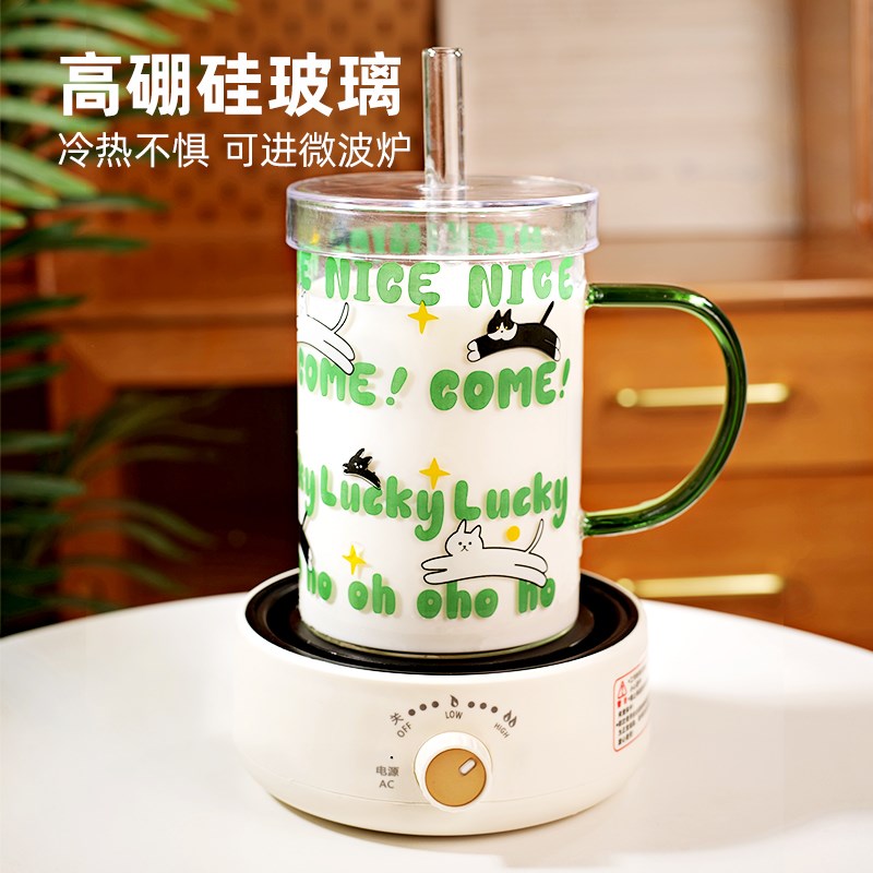 高颜值女玻璃杯耐高温泡茶杯大容量带把手水杯冷饮杯奶茶吸管杯子图片