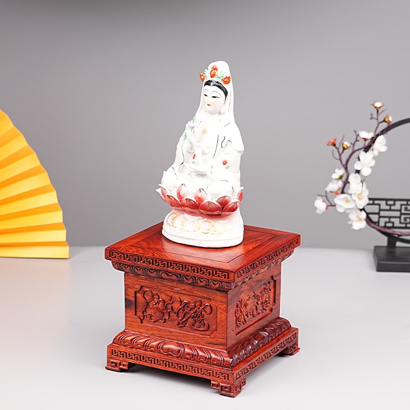 花梨木八宝金刚佛像底座实木雕刻观音财神关公摆件金刚莲花台底座