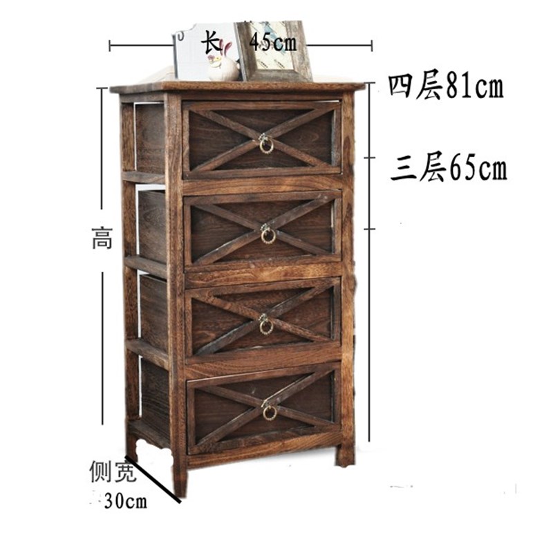 美式床头柜田园复古简约简易实木斗柜藤编收纳柜抽屉式拍照背景柜