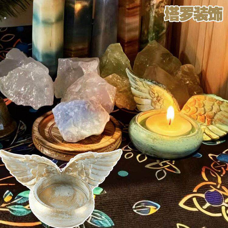 塔罗场景布置塔罗牌用具圆形带翅膀烛台装饰摆饰香薰蜡烛台座道具