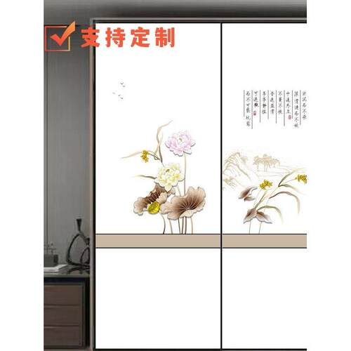 衣柜门推拉移门定做新中式彩绘移门图案定制现代风新款柜门滑动门