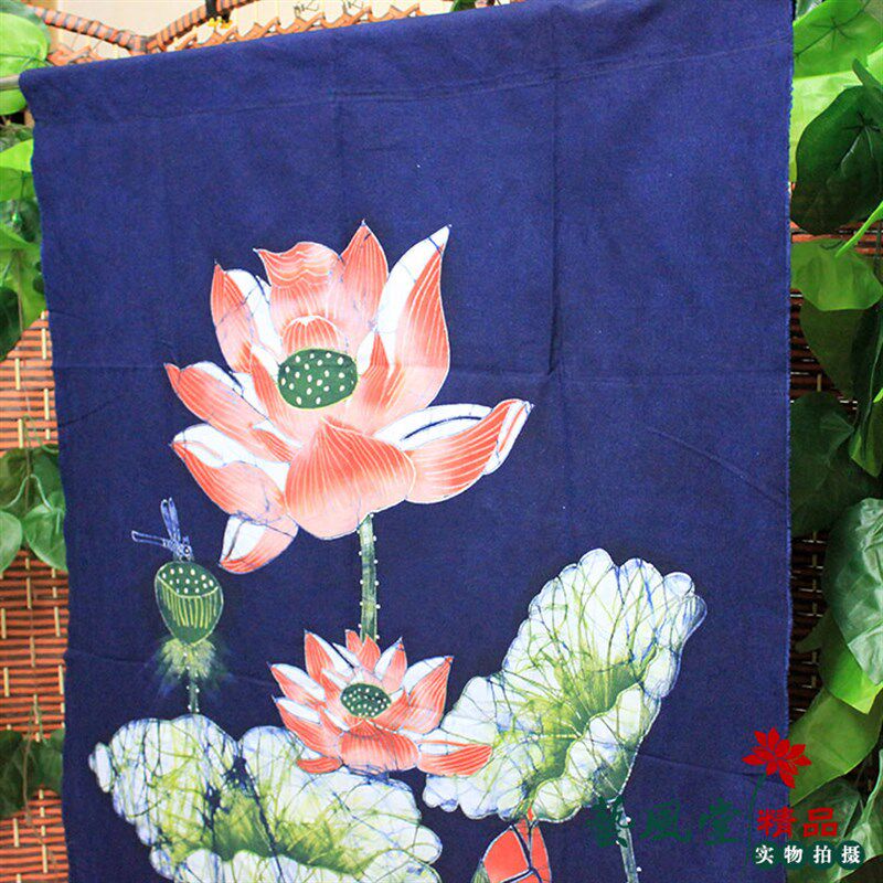 手绘蜡染画大荷花门帘客厅餐厅茶艺咖啡屋特色装饰布艺玄关隔断帘