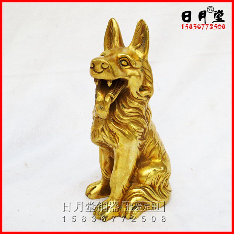 纯铜狼狗一对大号生肖狗犬招财坐狗家居客厅中式桌面摆件