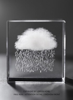 创意水晶云朵3d立方体桌面治愈小摆件  玻璃球办公室工位解压装饰