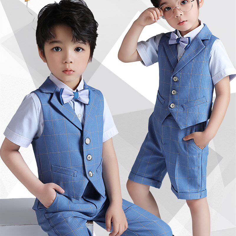 男童礼服花童洋气西服宝宝钢琴表演马甲套装男孩主持人演出服夏季