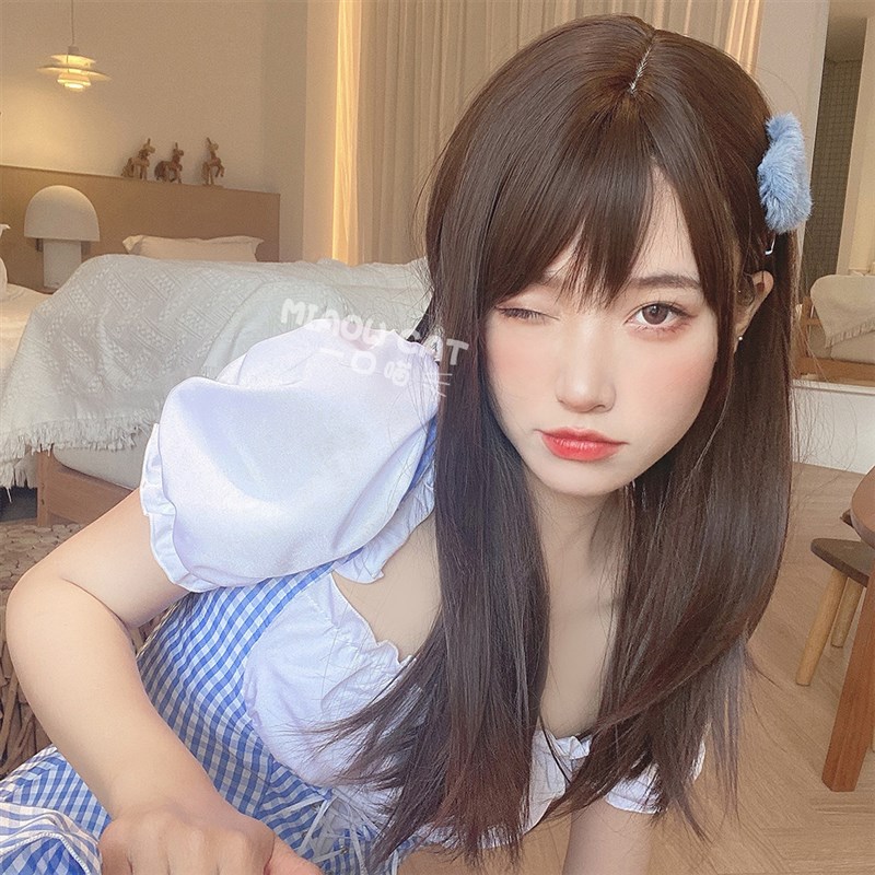 一口喵假发女长发jk日常黑长直自然逼真斜刘海网红Lolita全头套式