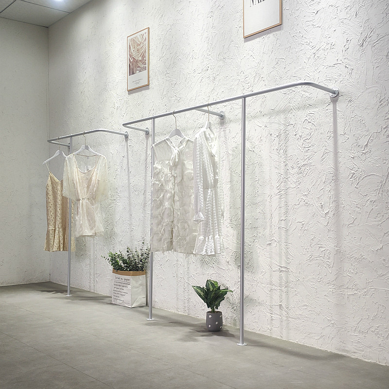 服装店纳米银展示架女装店单杆上墙挂衣服架子童装壁挂货架陈列架