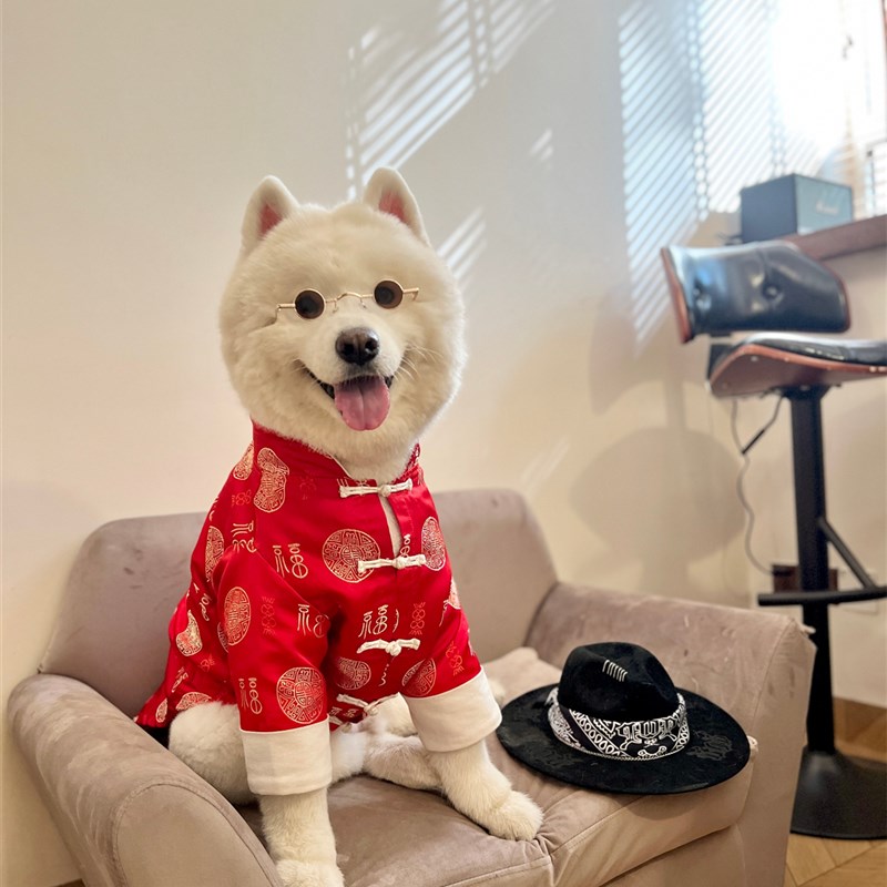 狗狗新年衣服宠物外套中国风唐装萨摩耶金毛衣服中大型犬加绒保暖