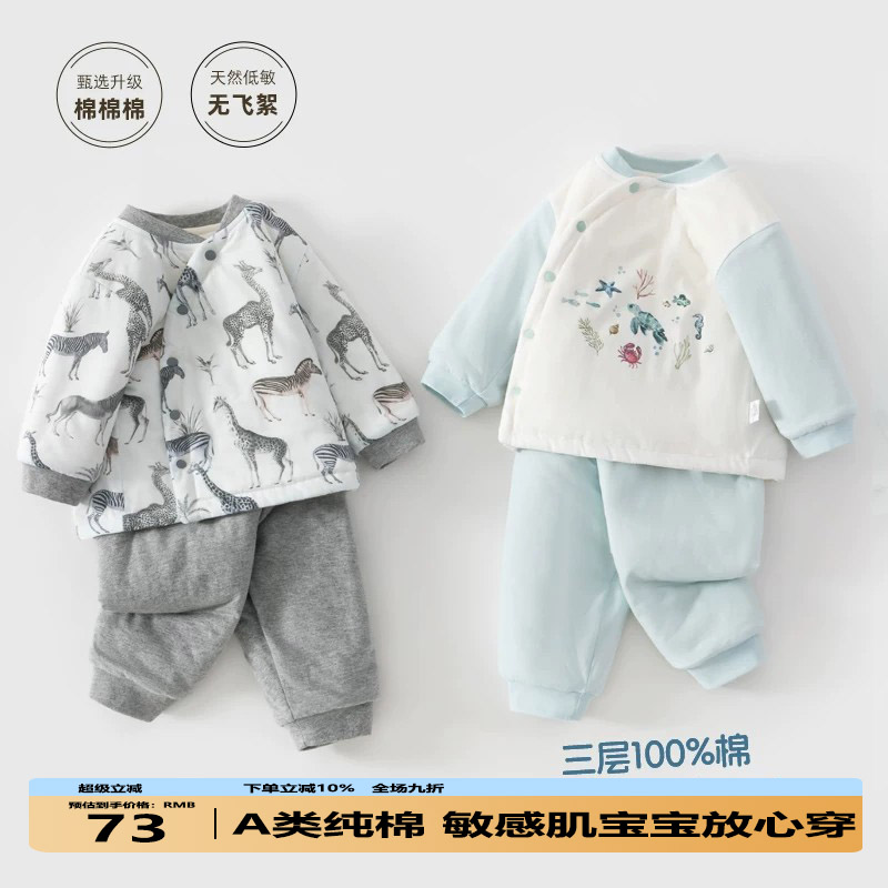 宝宝棉服套装冬装婴儿纯棉保暖加厚秋冬分体夹棉衣服儿童棉衣棉裤