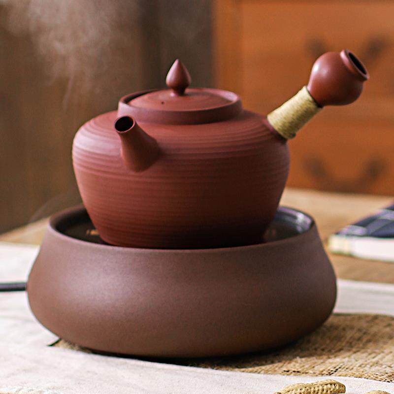 朱泥全手拉陶壶家用电陶炉煮茶炭炉烧水日式泡茶壶纯手工粗陶单壶