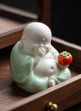 创意陶瓷弥勒佛摆件大肚佛笑佛禅意客厅办公室桌面装饰品车载摆设