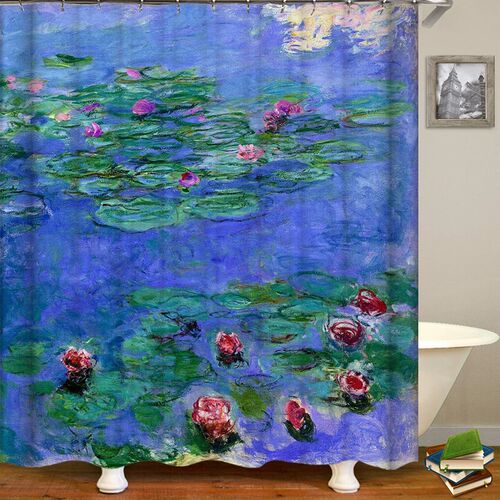 抽象印象 莫奈睡莲油画风景梵高 浴室防水防霉卫生间洗澡隔断浴帘