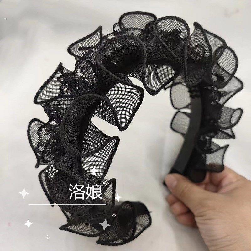 超仙气质简约木耳边褶皱超宽欧根纱发箍荷叶边网纱压发宽边发箍