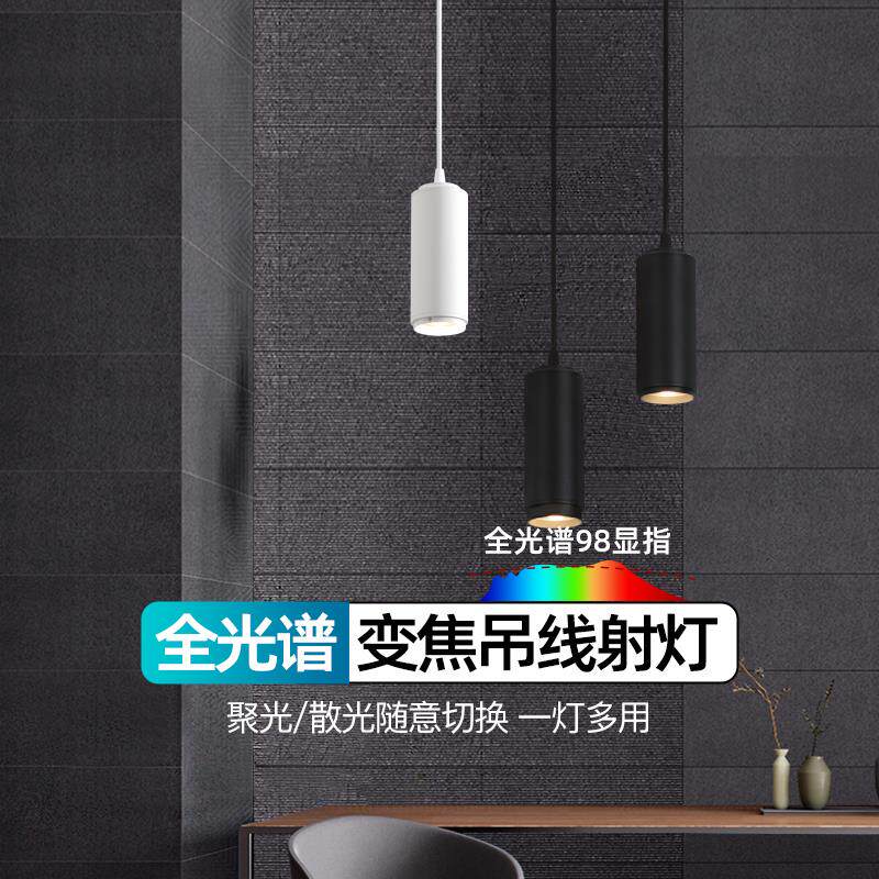 吊线变焦射灯明装圆柱形长筒小吊灯吧台餐厅前台长杆吊装轨道灯