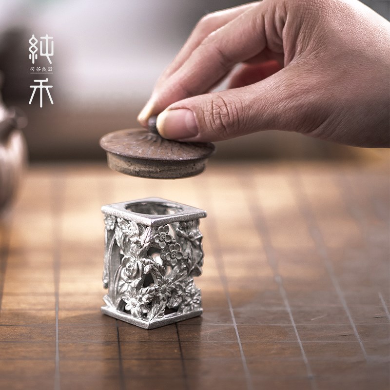 手工纯锡梅花盖置高端紫砂壶盖托架茶具家用盖碗盖子配件茶道摆件