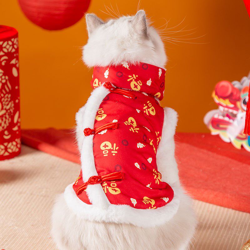 宠物猫咪新年福字满印马甲秋季冬天加厚保暖衣服布偶英短美短幼猫图片