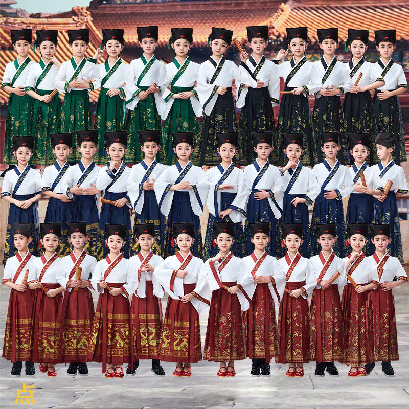 国学服装儿童新中式汉服学生演出服学院风古装开学礼书生龙纹套装