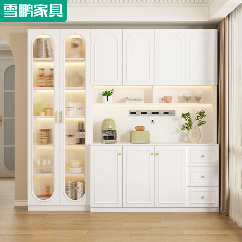 奶油风餐边柜客厅靠墙一体酒柜水吧台厨房多功能橱柜储物柜6G260