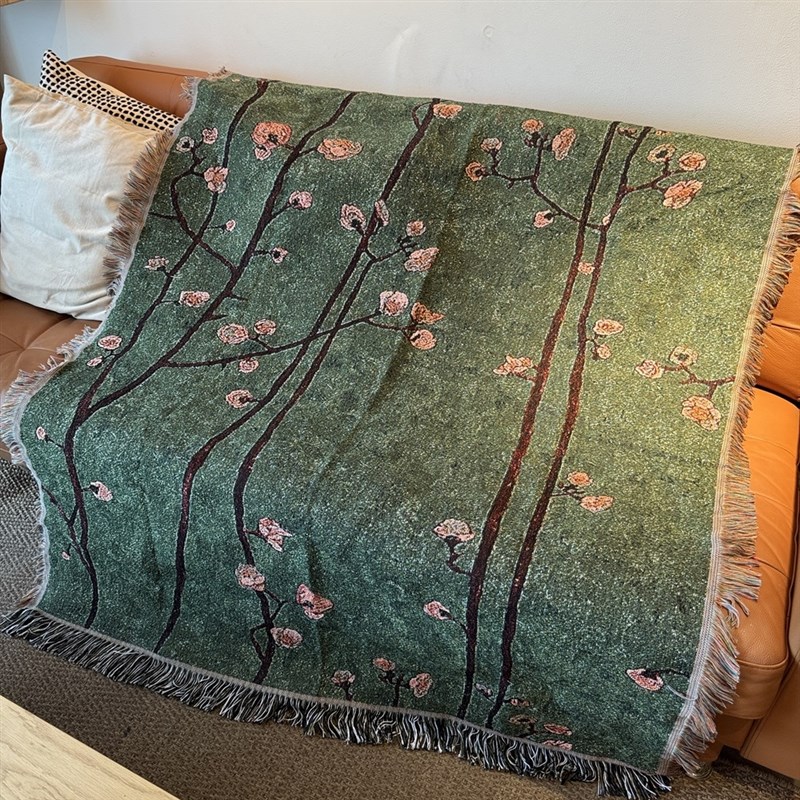 复古梅花 中古风油画肌理挂毯墙面装饰书房沙发巾棉线毯diy装饰画图片