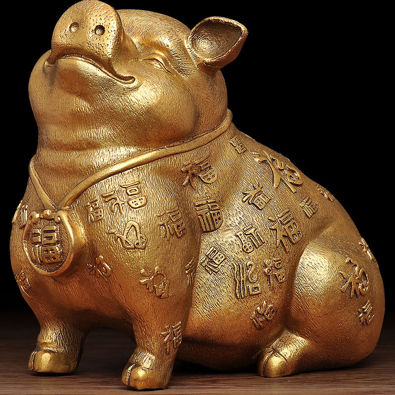 黄铜百福猪的摆件招财猪家居客厅装饰创意可爱卧室办公室桌工艺品