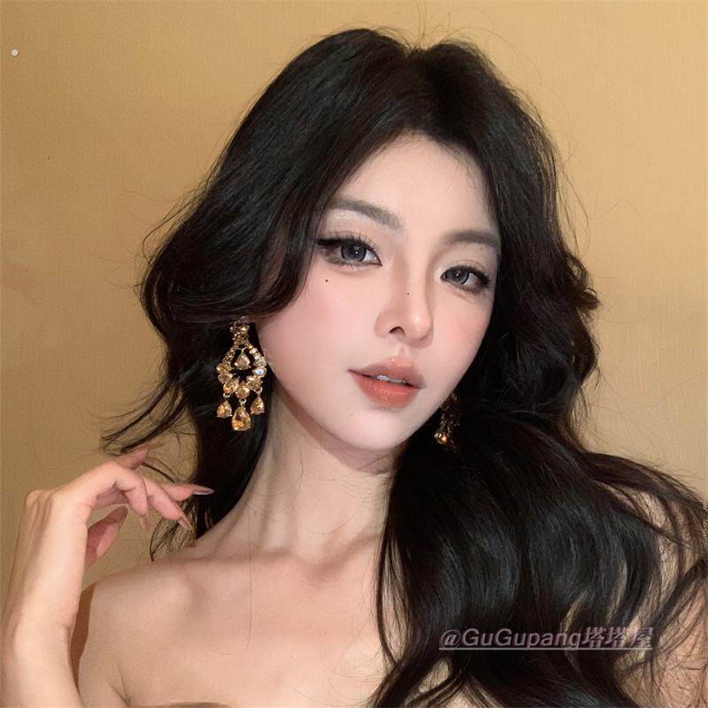 贵气晚宴巴洛克闪钻耳环女气质高级感轻奢香槟色流苏耳坠夸张耳饰