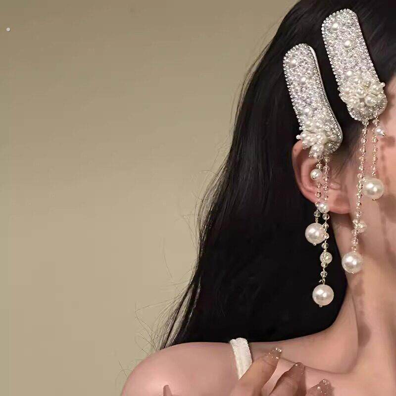 新中式珍珠流苏发夹女小众民族风发饰侧边夹子头饰水钻发卡