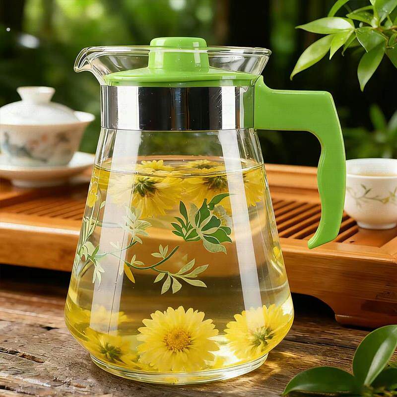 绿色家用冷水壶耐高温加厚透明玻璃大容白开水杯茶壶套装凉水扎壶