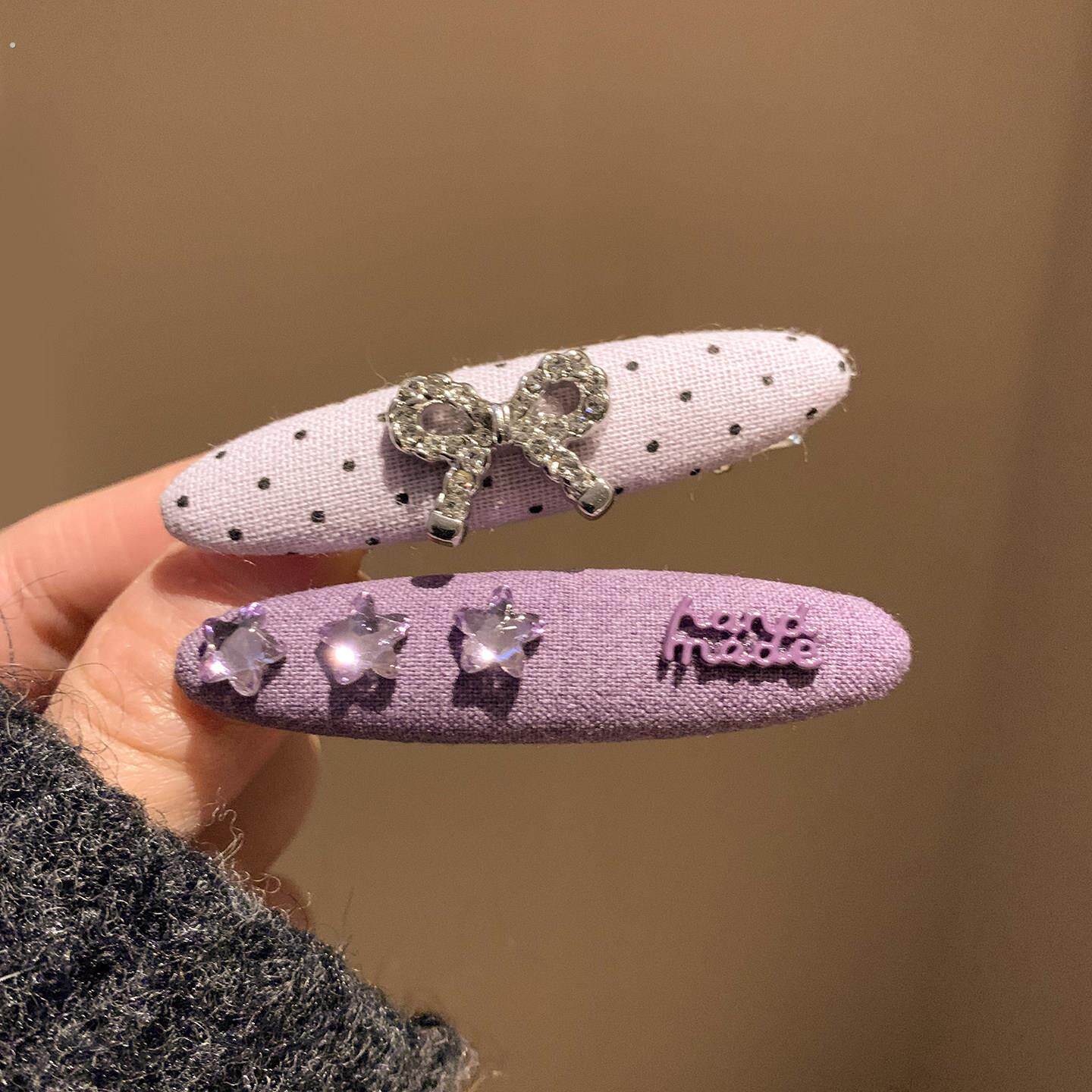 紫色水钻蝴蝶结发夹边夹侧边女高级感小众碎发刘海夹百搭韩系发卡