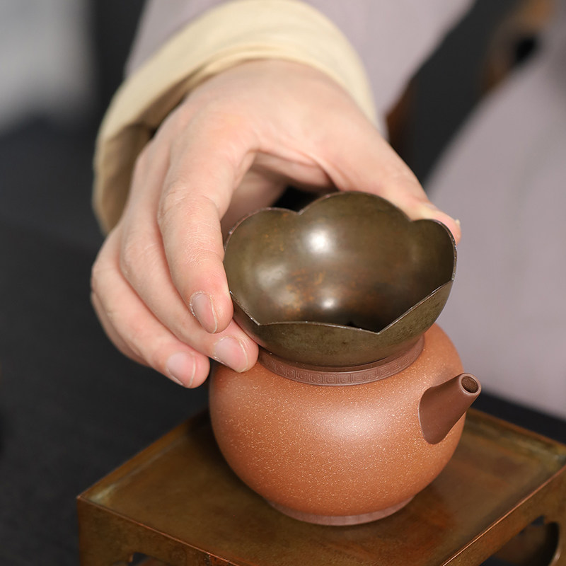 纯手工花瓣型铜制投茶器茶漏导茶入壶取茶器茶叶漏斗功夫茶道零配