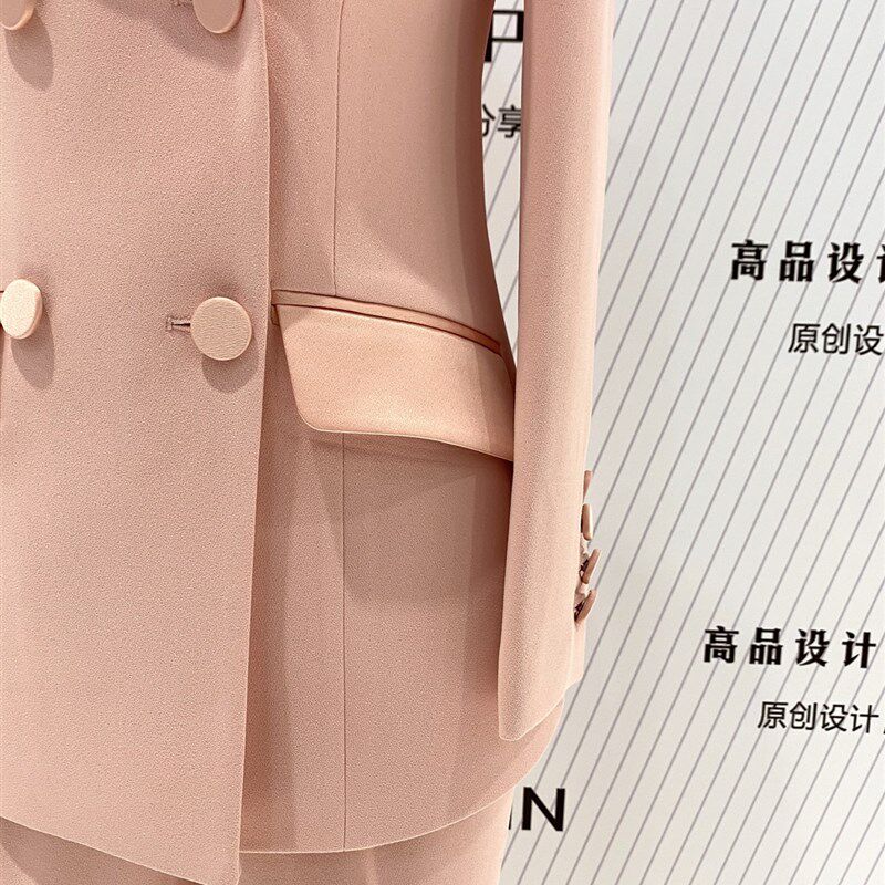 春秋季粉色西装套装女时尚修身高级感休闲职业主持人艺考西服