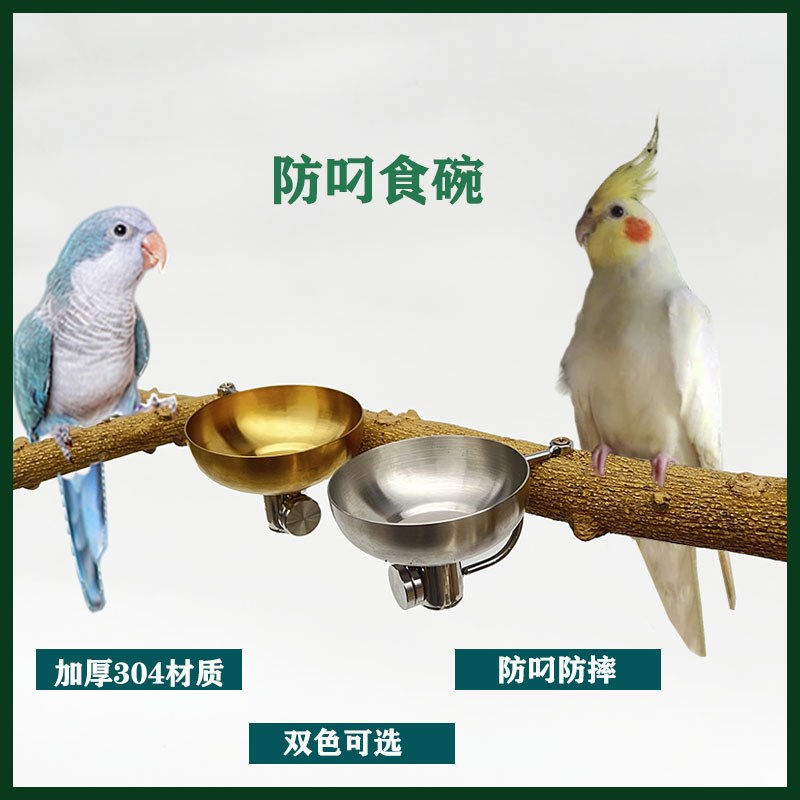 鹦鹉及架养鸟类宠物用品防叼食碗304不锈钢加厚食碗鹦鹉用品