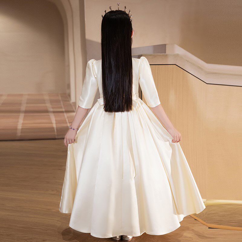 儿童礼服缎面生日小女孩花童婚礼公主裙女童主持人高端钢琴演出服