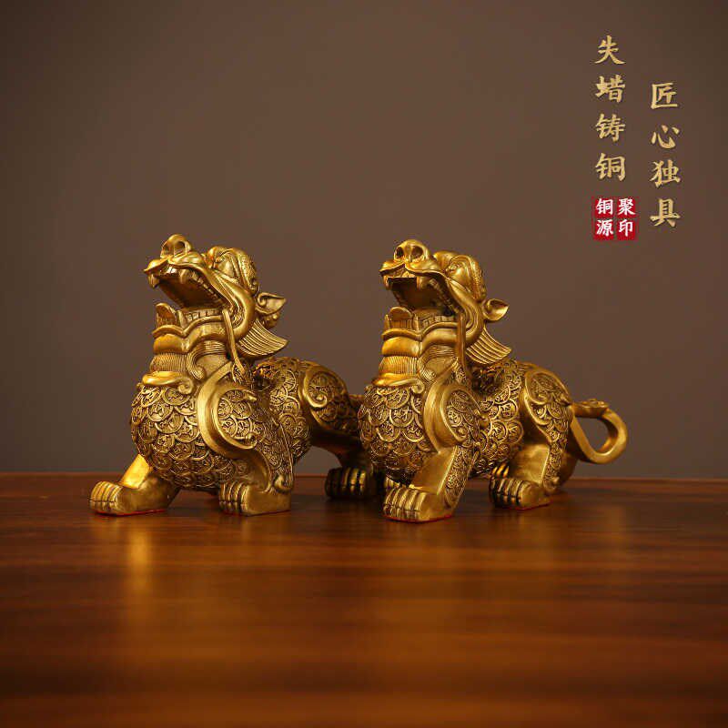 铜貔貅摆件全黄铜霸王金钱貔貅身披铜钱家饰品居公司店铺开业礼品