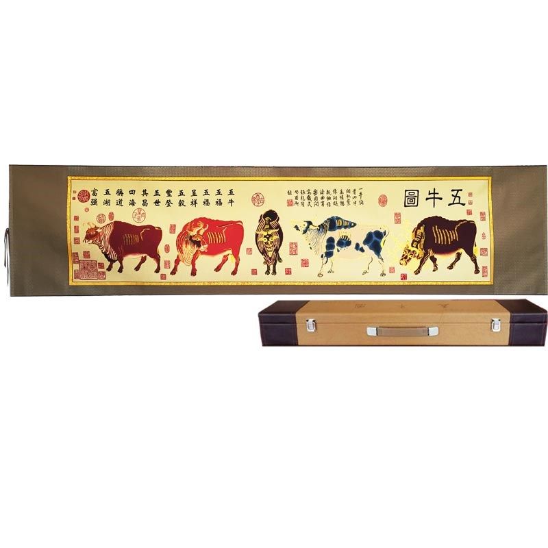 蔚县剪纸五牛图画轴名画大幅金边非遗纯手工艺品中国特色高档礼品