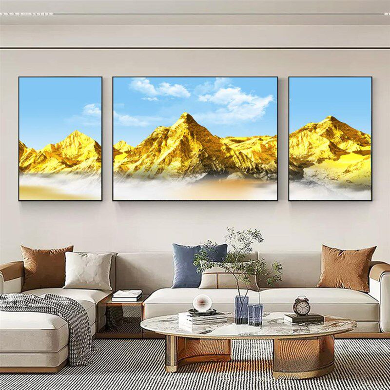有山无水靠山图客厅沙发背景墙三联画巨人山景挂画东西墙青山壁画