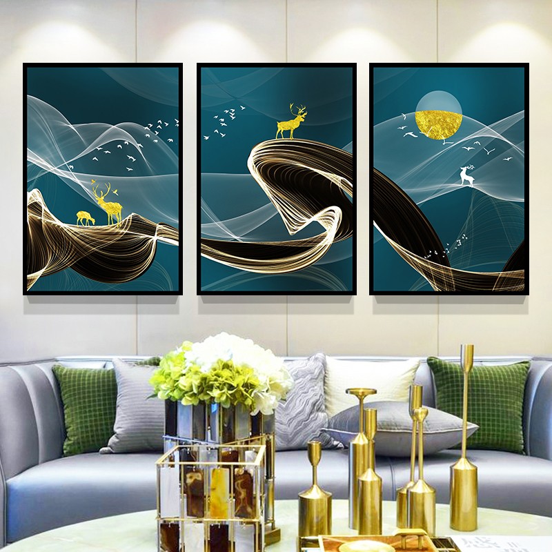 客厅装饰画沙发背景墙画简约大气风景挂画三联画北欧餐厅卧室壁画