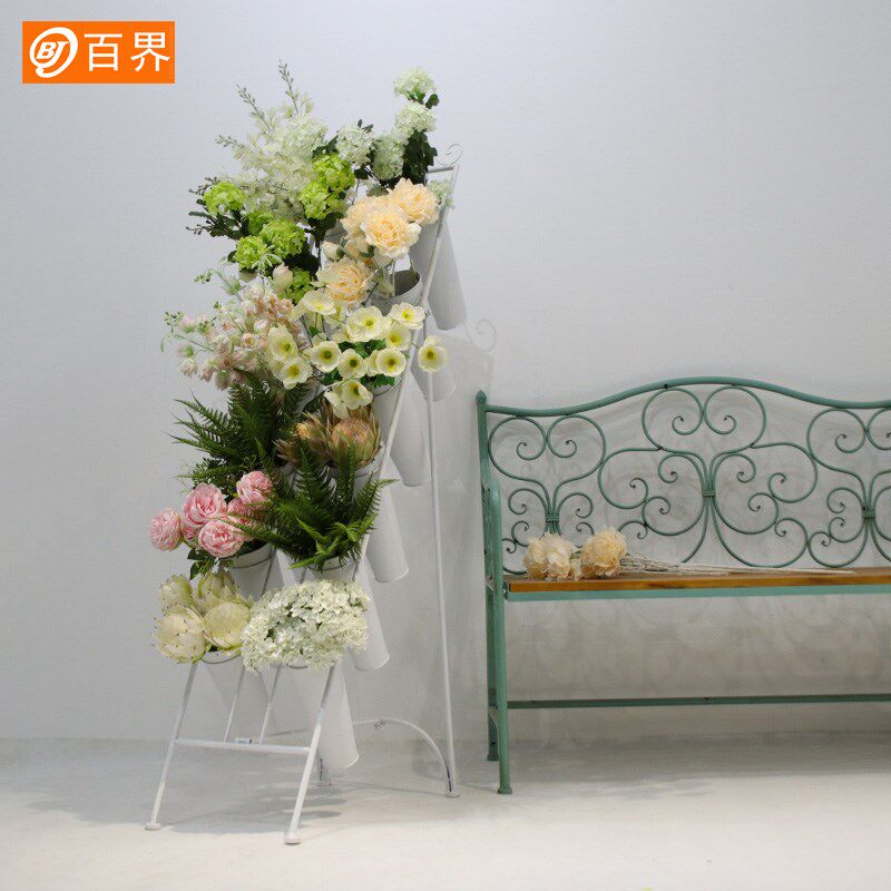 铁艺花店束鲜花展示架多层阶梯花架子养花桶插花筒落地展示架