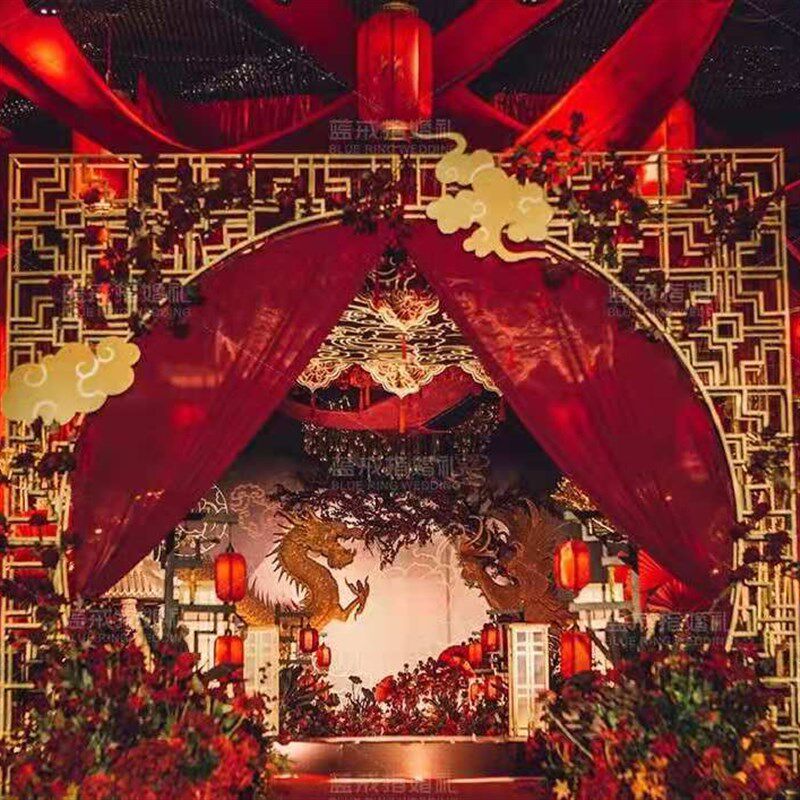 中式婚庆道具铁艺中华门月亮拱门中国风舞台装饰屏风路引婚礼摆件