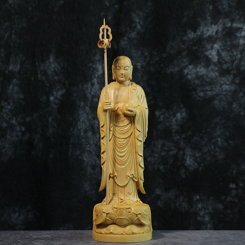 小叶黄杨木雕贴金中式摆件家居饰品佛像供奉文化娑婆三圣地藏菩萨