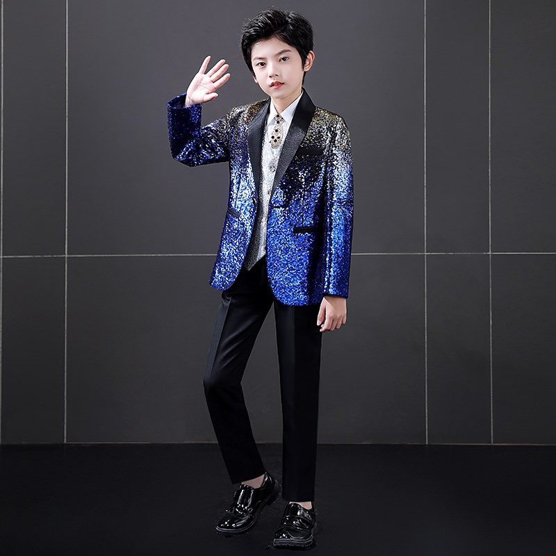 儿童西装套装2024新款英伦花童男童礼服主持人服装钢琴走秀演出服