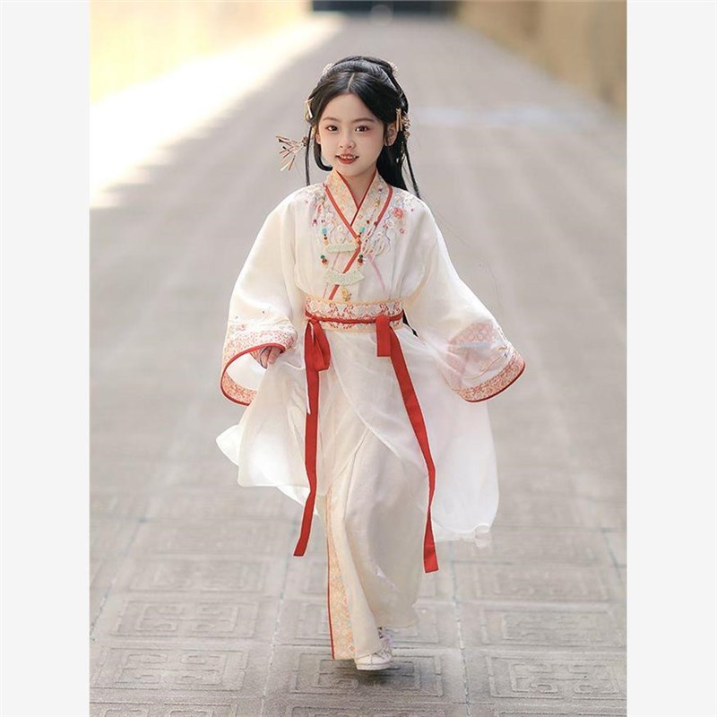 汉服女童战国袍春秋儿童2025新款古风套装女大童中秋中式古装白色