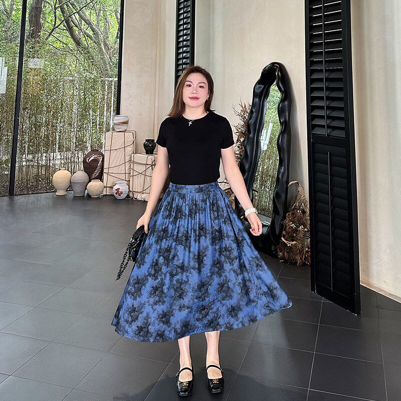 早秋炫花两件套大码女装2024秋季新款胖mm衬衫半身裙宽松复古套装