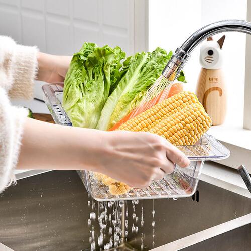 甄选可伸缩沥水篮洗菜盆厨房水槽洗碗池滤水置物架PET水果蔬菜收