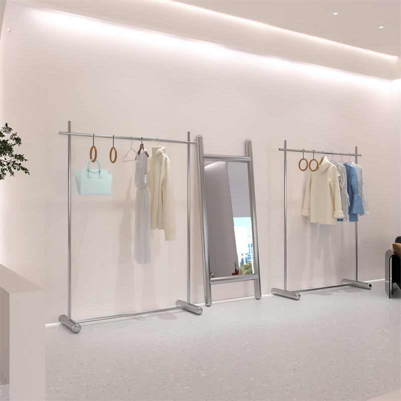 服装店展示架落地式挂衣架道具陈列中岛货架女装店专用不锈钢架子