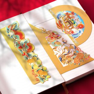 甄选厂家中国风黄铜三角尺半圆套装创意书签国潮学生文艺故宫金属