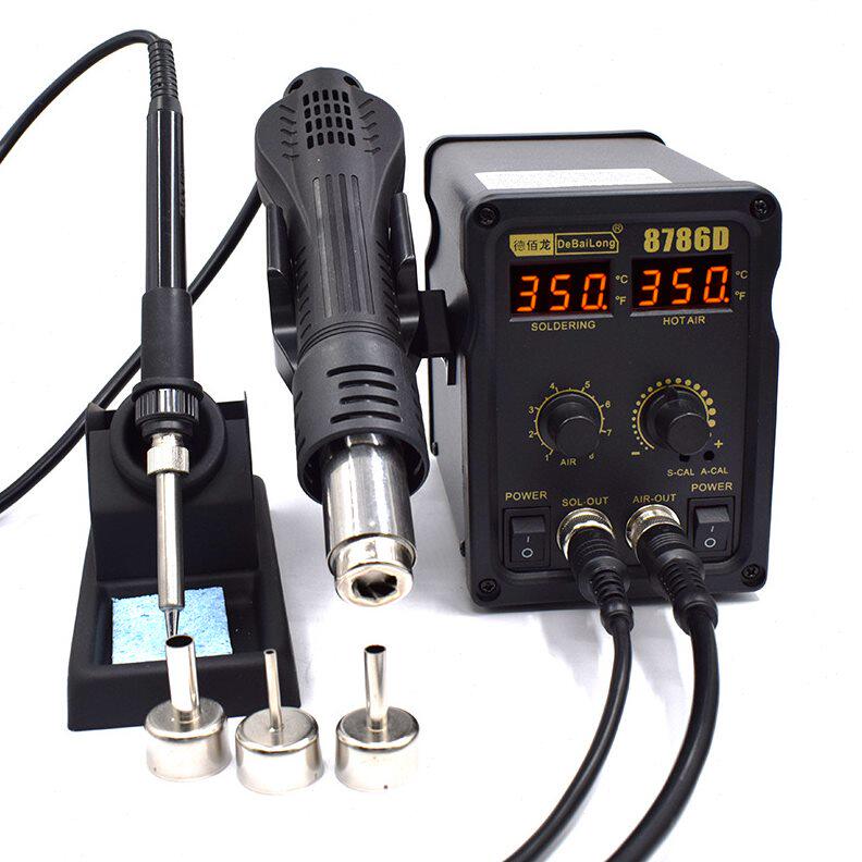 甄选美规110v 双用双数显热风枪8786D拆焊台电烙铁多功能维修返修