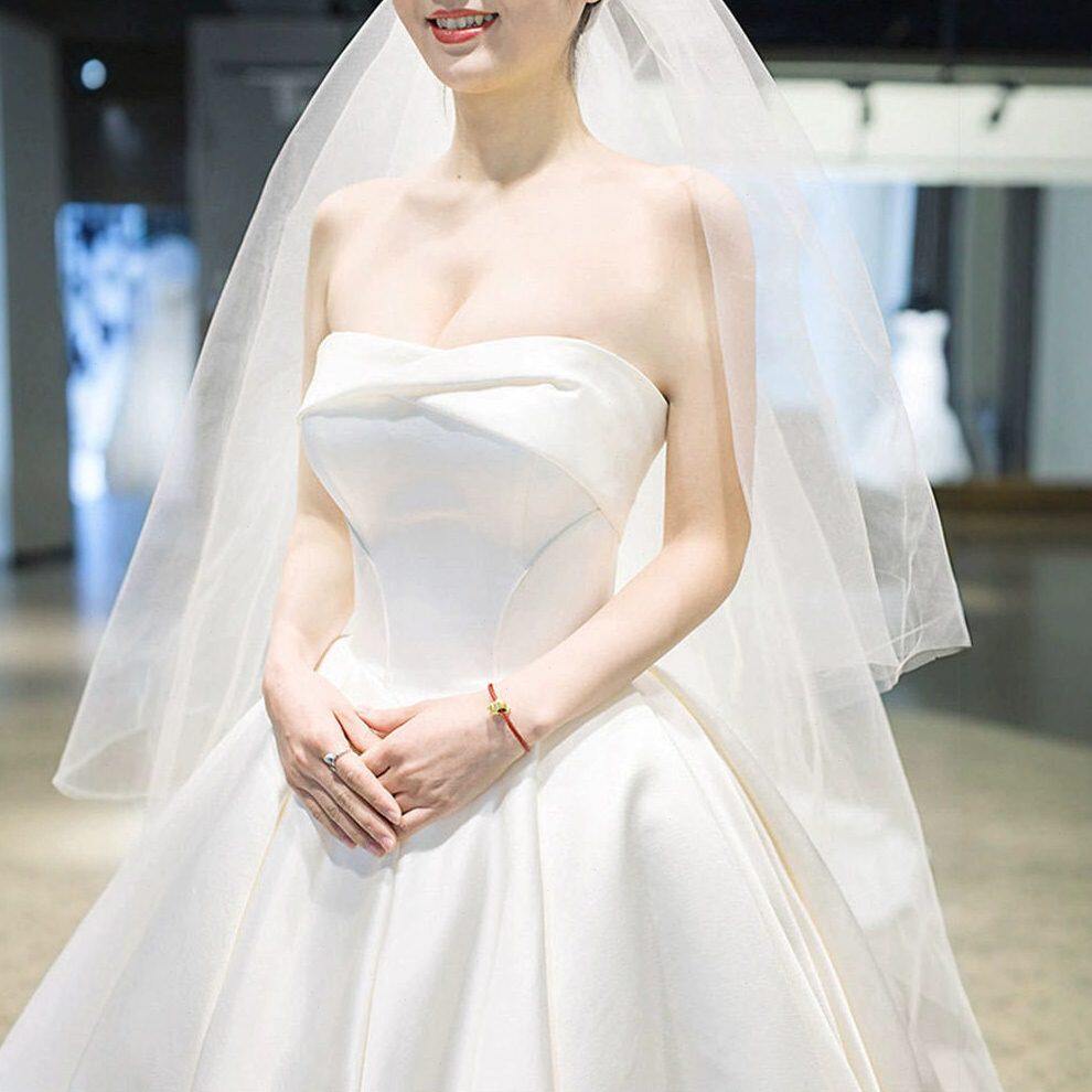 甄选法式抹胸轻主婚纱2025新款新娘小个子气质简约缎面出门纱宫廷