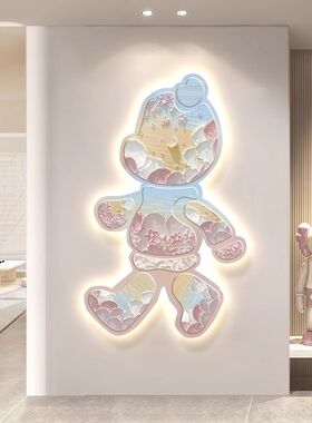 暴力熊带灯玄关奶饰画LED入户正道门挂画装油客厅走廊过对壁灯画